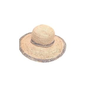 Wallaroo Women's Natural & Gray Raffia Sun Hat Wide Brim & Adjustable Fit